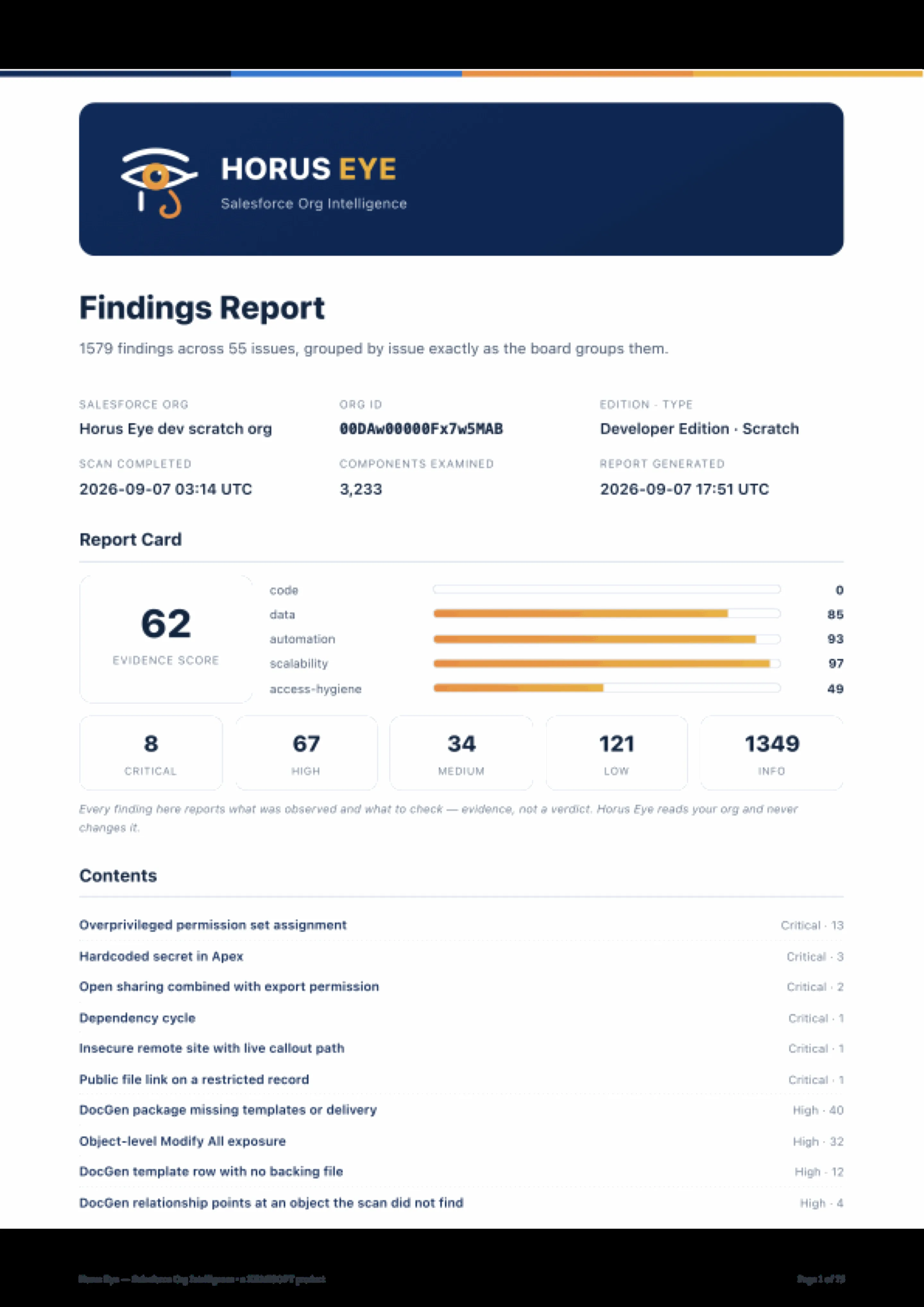 The exported Horus Eye PDF report card