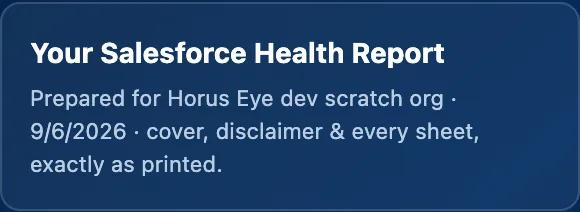 The Horus Eye report card cover: estate health score and outcome areas