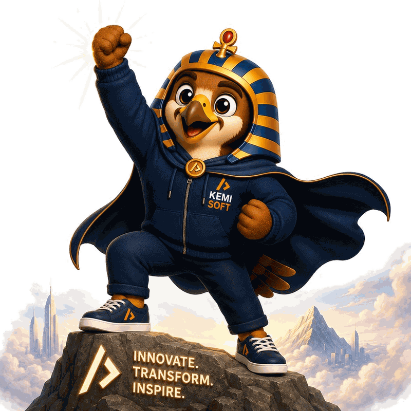 Horus, the Kemisoft falcon, in a cape