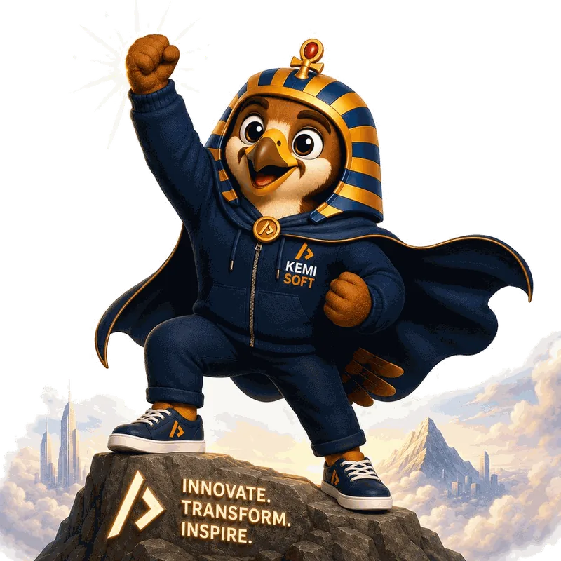 Horus, the Kemisoft falcon, in a cape
