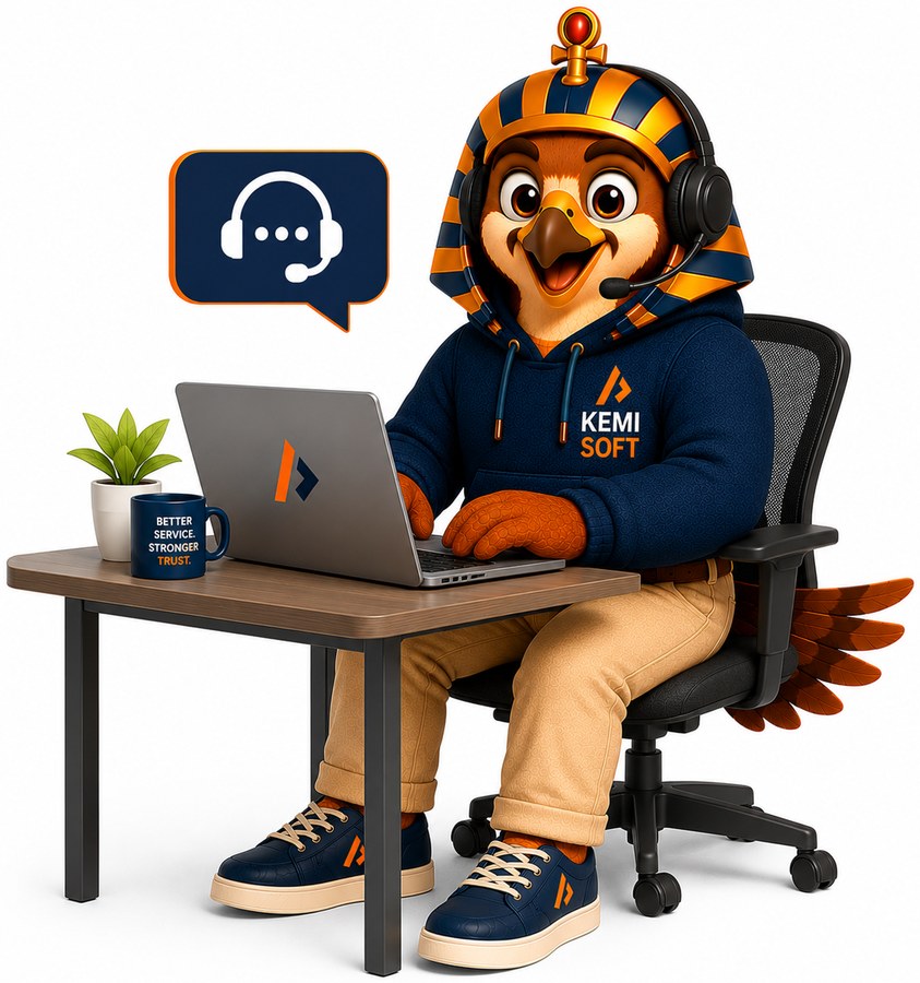 Horus with headset at a laptop